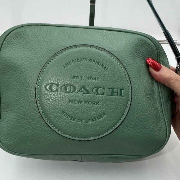 Coach pebbled leather crossbody bag green adjustable strap - Picture 3 of 16